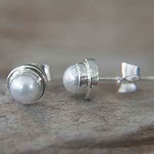 NOVICA Handmade .925 Sterling Silver Pearl Stud Earrings for women jewelry fashion accessory gift
