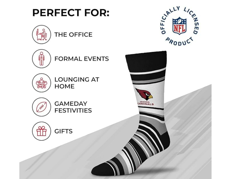 For Bare Feet NFL Adult Striped Dress Socks - Premium Quality - Machine Washable