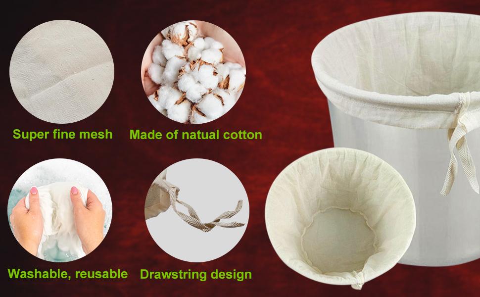 Cotton Muslin Bags for Straining Reusable Drawstring Home Brew Bag for