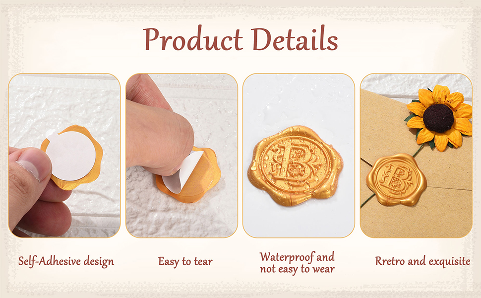 Yoption 50Pcs Initial Alphabet A Adhesive Wax Seal Stickers