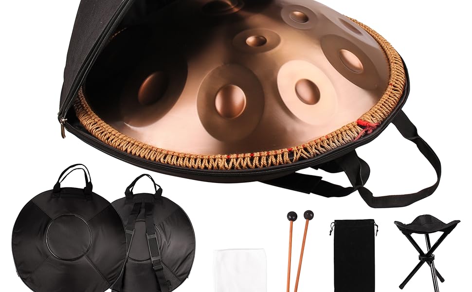 ANTETOK Gold Harmonic Handpan Drum 12 Notes 22 Inch Steel Tongue Drum with Soft Hand Pan Bag