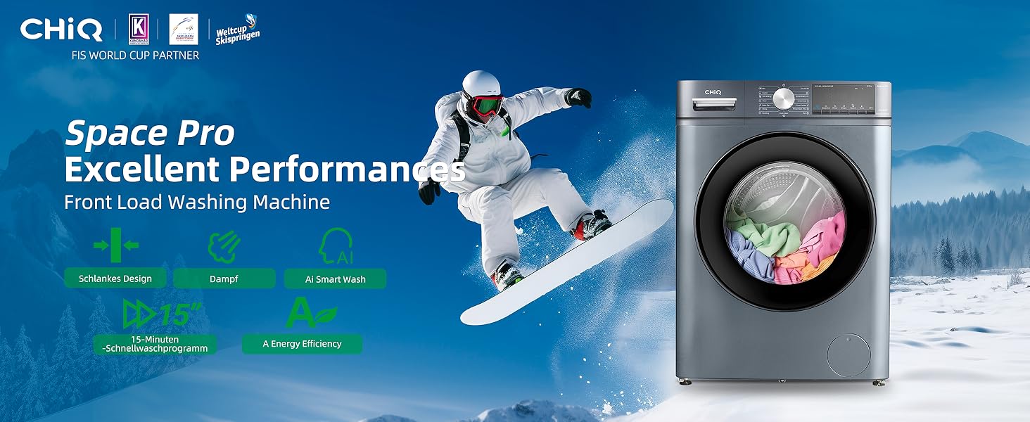 Masina de spalat rufe CHiQ CFL80-14586IM3XA, 8 KG, 1400 RPM, Counter Depth, Large Drum, Inverter Motor, Steam Wash, Inox, Clasa A 1 banner