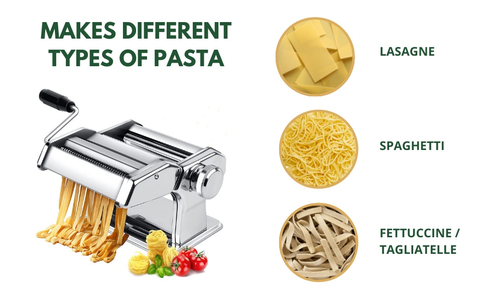 Pasta Machine, Manual Pasta Makers with 6 Adjustable Thickness Setting, 2 in 1 Dough Cutter