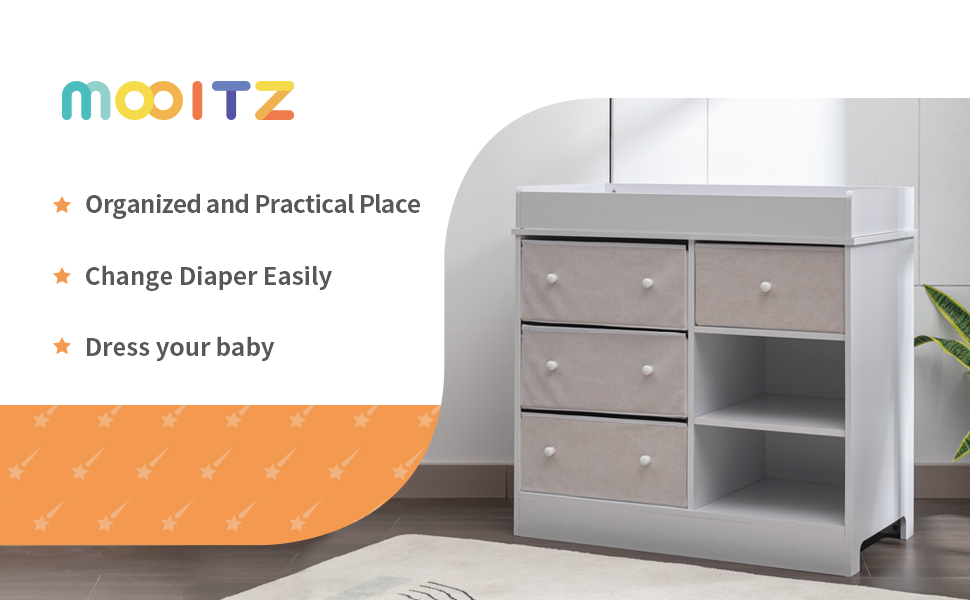 Changing Table with 4 Drawers, Diaper Changing Table
