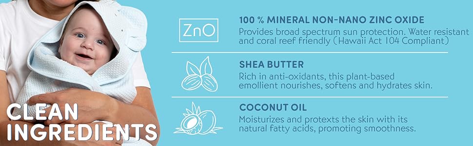 mineral non-nano zinc oxide broad spectrum protection kids baby sun care shea butter coconut oil
