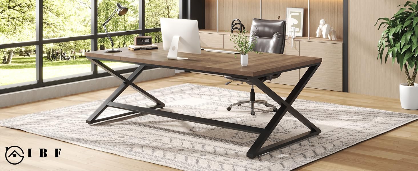 IBF Wood Large Computer Desk, 70.8” Long Home Office Desk for Two Person