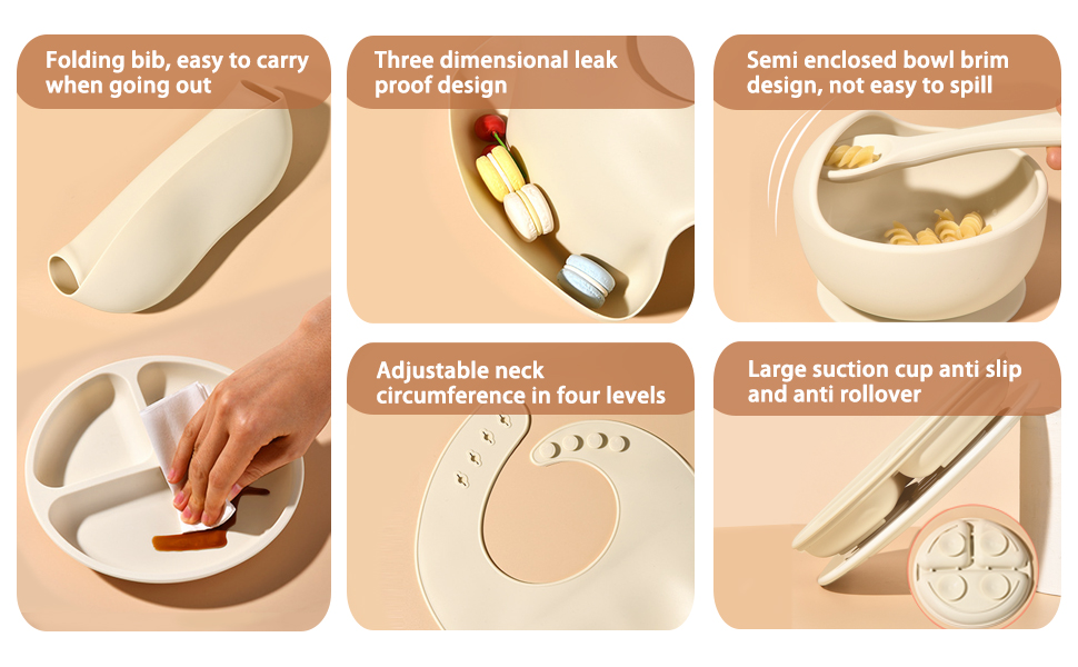 12 Piece Silicone Feeding Set Beige