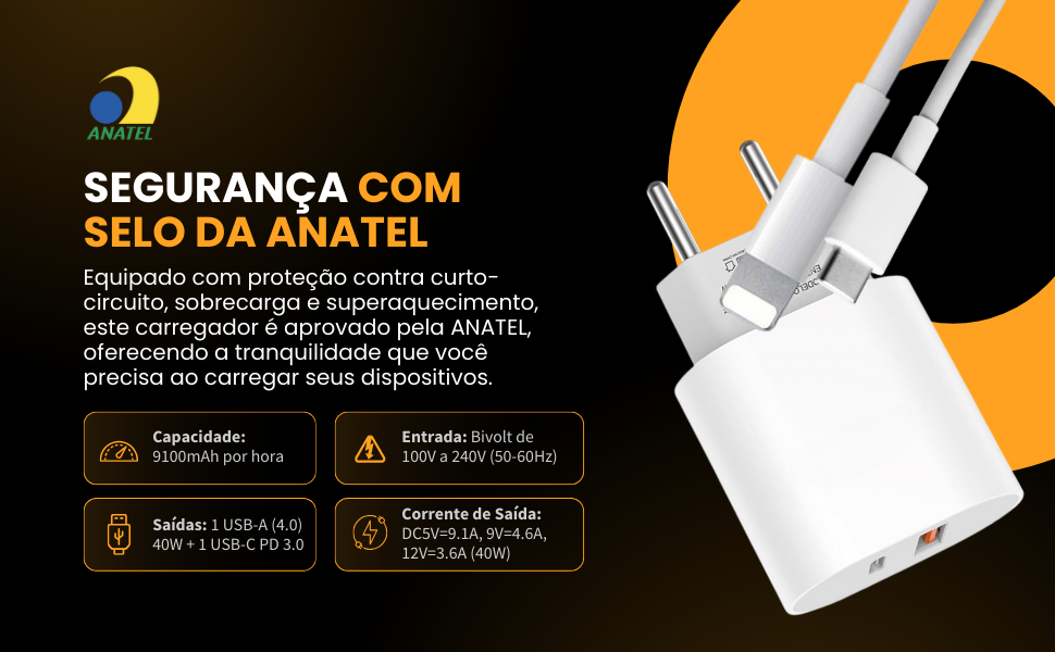Cabo Usb-C-Lightning + Fonte Carregador Turbo 40W