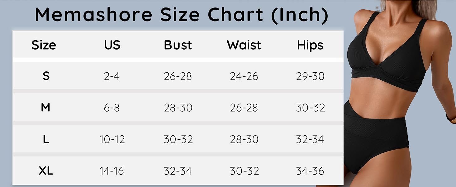 Memashore Womens Swimsuit 2pc V Neck Longline Bikini Top V Cut High Leg Bottom