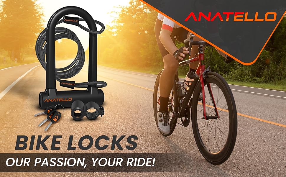 ANATELLO Bike ULock with Cable Antitheft Heavy Duty Bicycle U Lock