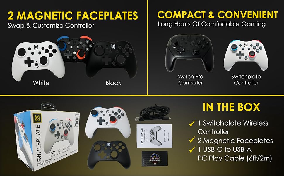 MGC Switchplate Compact Wireless Gaming Controller Gamepad, Switch/Windows PC, Programmable Back