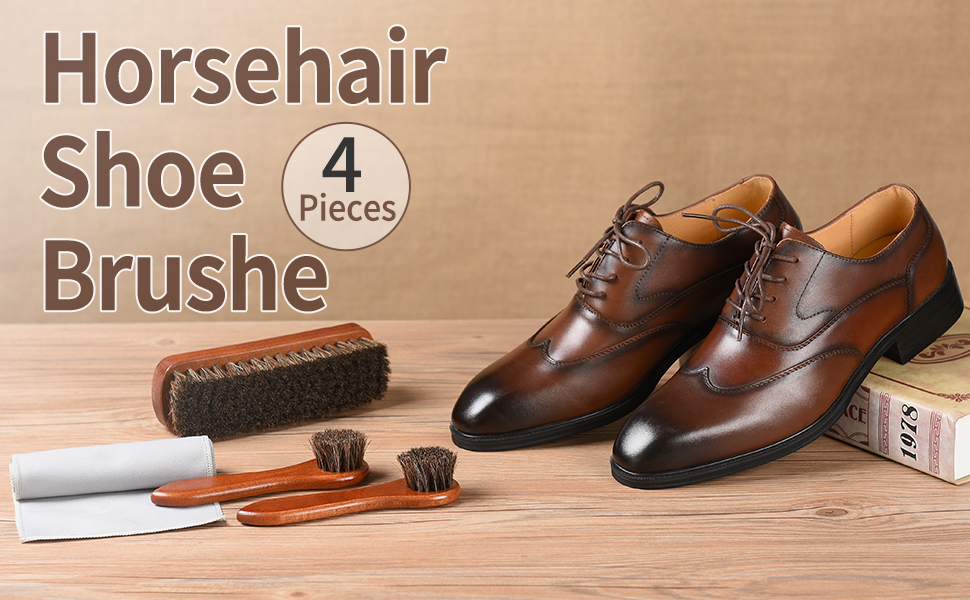 4 Pcs Horsehair Shoe Brush Shine Kit, Shoe Polish Kit, Leather Shoes