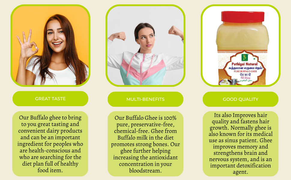 Pothigai Natural Pure & Premium 500ml Buffalo Ghee/No Added Preservatives/Improve Digestion