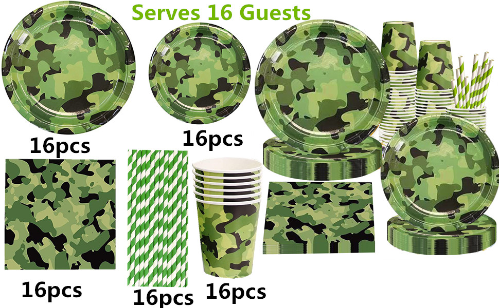 DISRUB Camouflage Party Supplies Tableware Set Including