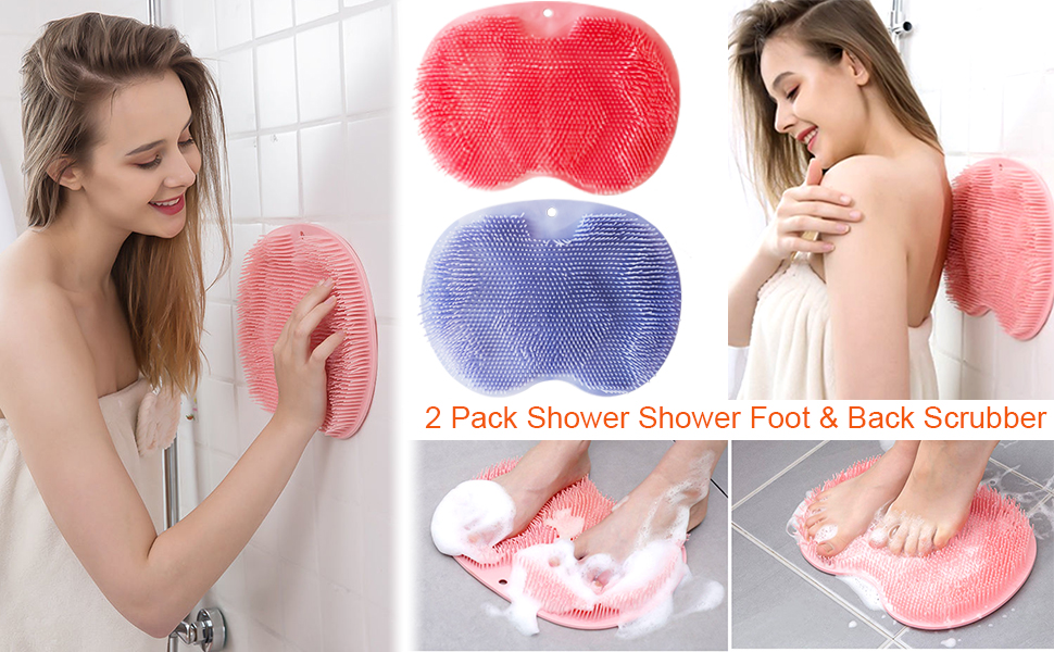 VOPHIA 2 Pack Shower Back & Foot Scrubber,Wall Mounted Back