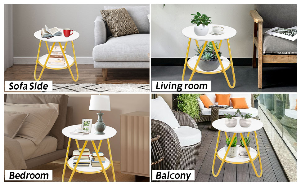 Babion Round Side Table Set of 2, 2Tier Small End Table