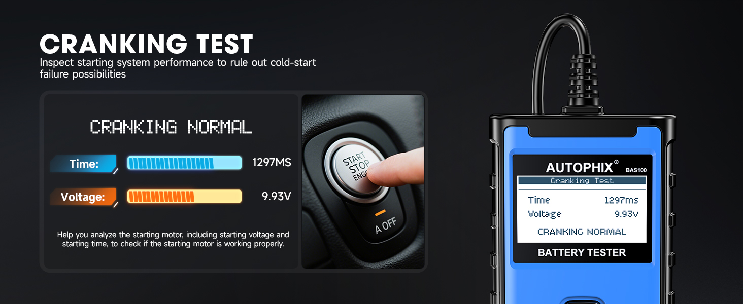 AUTOPHIX BAS100 Car Battery Tester 24V 12V Automotive Alternator Tester Battery Load Tester