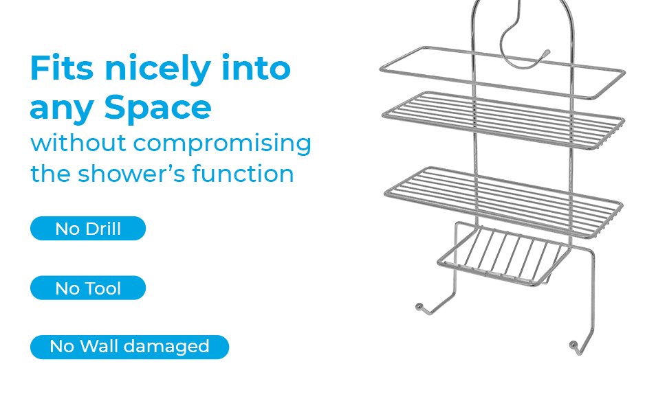Blue Canyon 2 Tier Hanging Shower Caddy With Hook & Soap Dish, No Drill