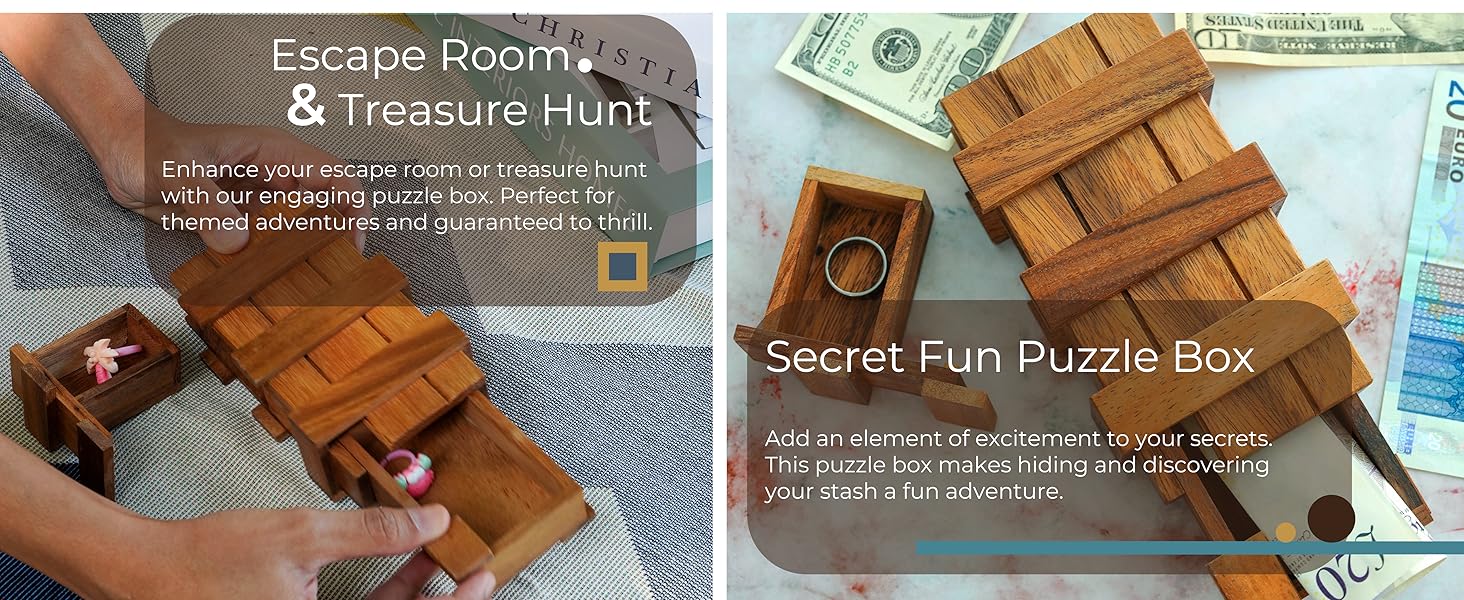 BSIRI Secret Puzzle Box Brain Teaser Wooden Box with Hidden Compartments Ideal