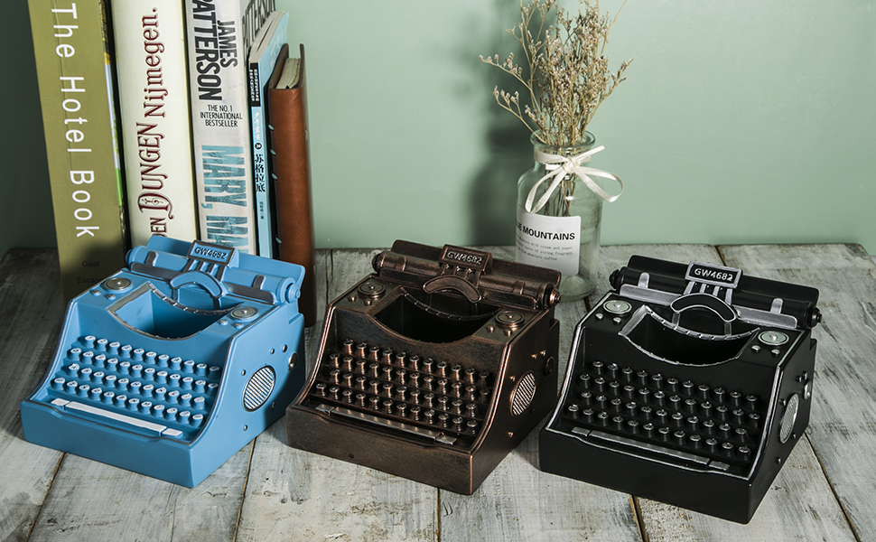 Amoysanli Retro Typewriter Pen Holder Decorative Resin Vintage Pencil