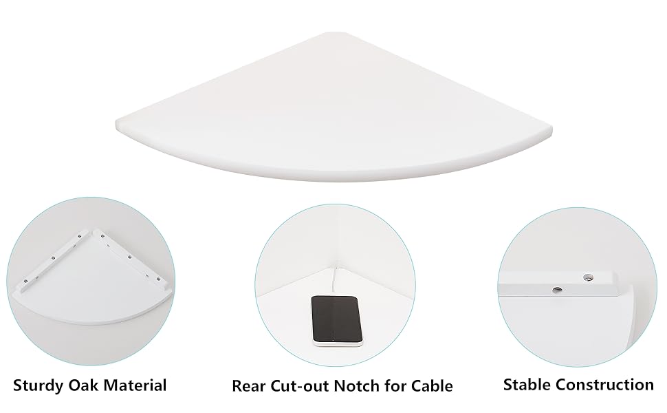 Corner Shelf, White Solid Oak Wood Floating Corner Shelf