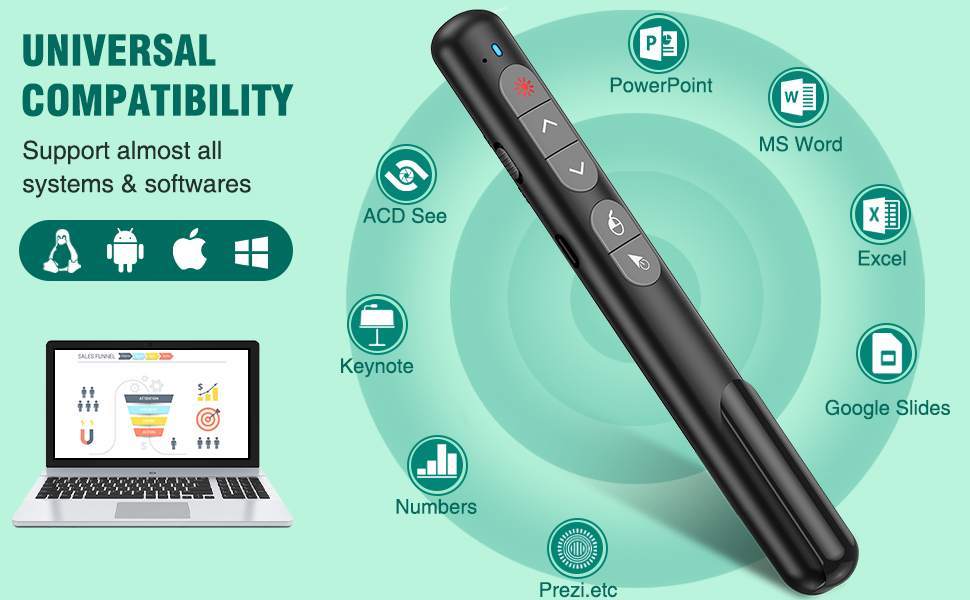 Presentation Clicker with Air Mouse Function, Rechargable Wireless Presenter Clicker