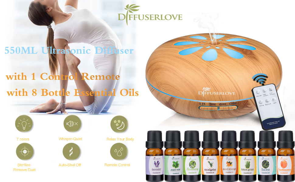 Diffuserlove 550ML Essential Oil Diffuser Humidifiers Wood Grain Cool