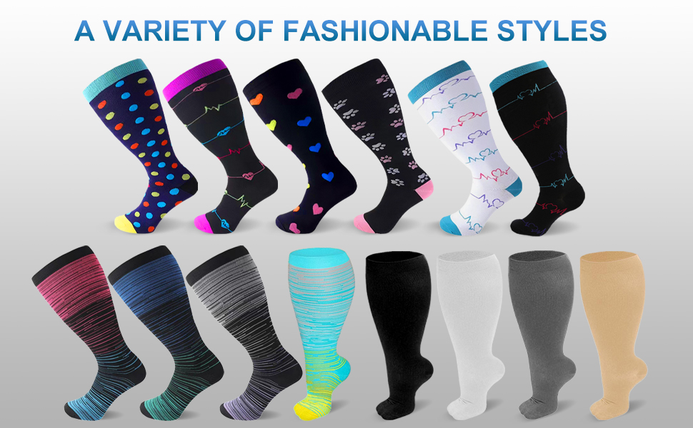 4 Pairs Plus Size Compression Socks for Women & Men, 2030 mmHg Wide