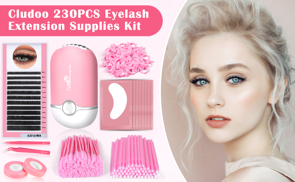 Cludoo Professional Eyelash Extension Supplies Kit with Lash Clusters