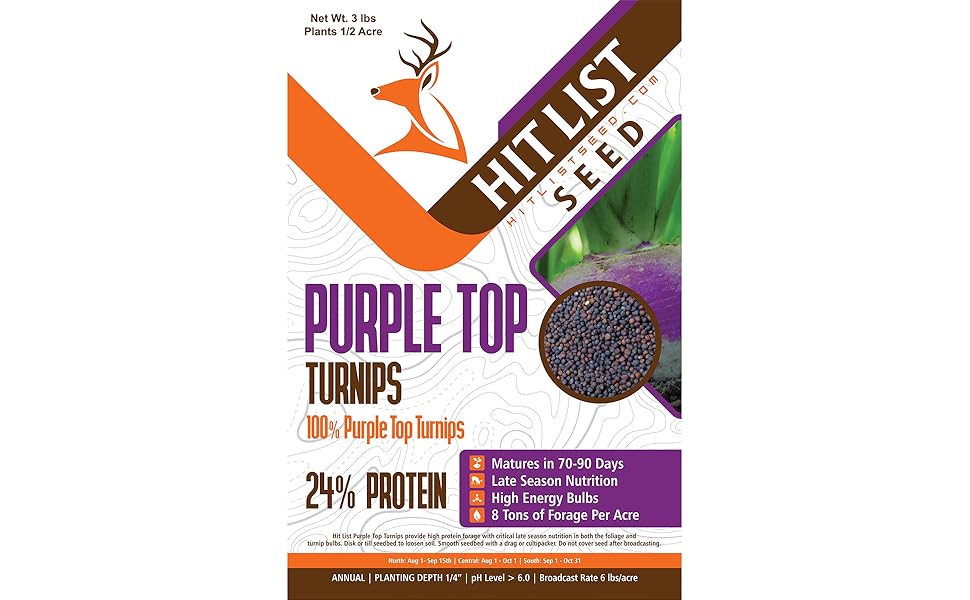 Hit List Seed Purple Top Turnip Deer Food Plot Mix, 3lbs (1