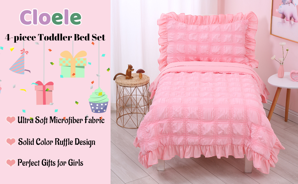 Cloele 4 Pieces Toddler Bedding Set for Girls Solid