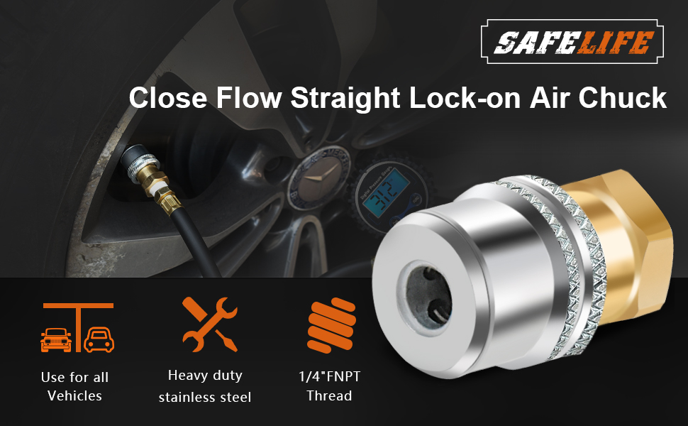 SAFELIFE Lock On Air Chuck, 1/4'' FNPT Heavy Duty Closed
