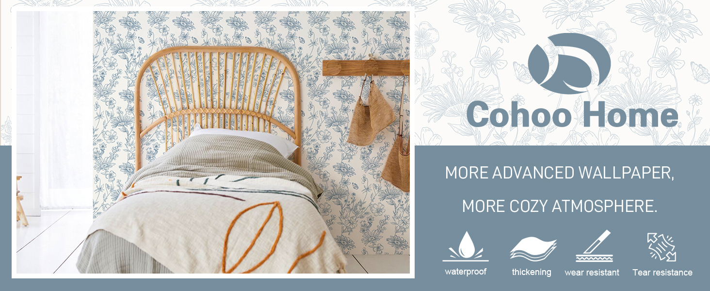 Cohoo Home Blue and White Floral Wallpaper Peel and Stick Wallpaper