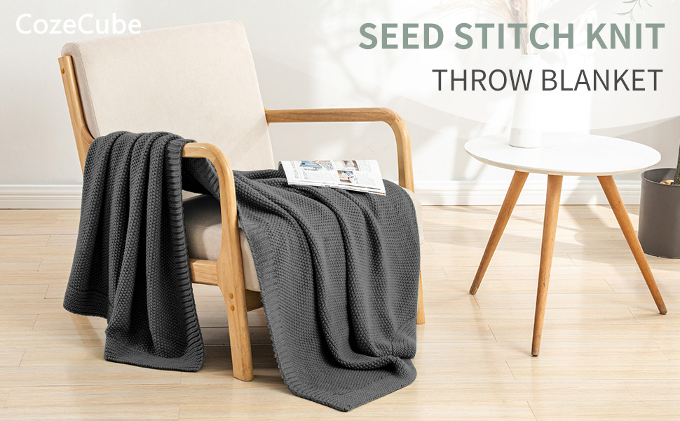 CozeCube Grey Throw Blanket for Bed, Soft Cozy Cable Knit