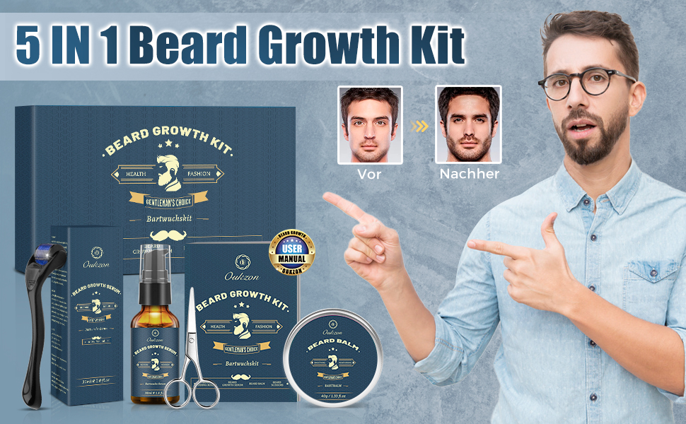 Beard Growth Kit, Oukzon Bart Wachstum Set - Bartwuchsmittel Männer mit Bartroller 0,25mm ...