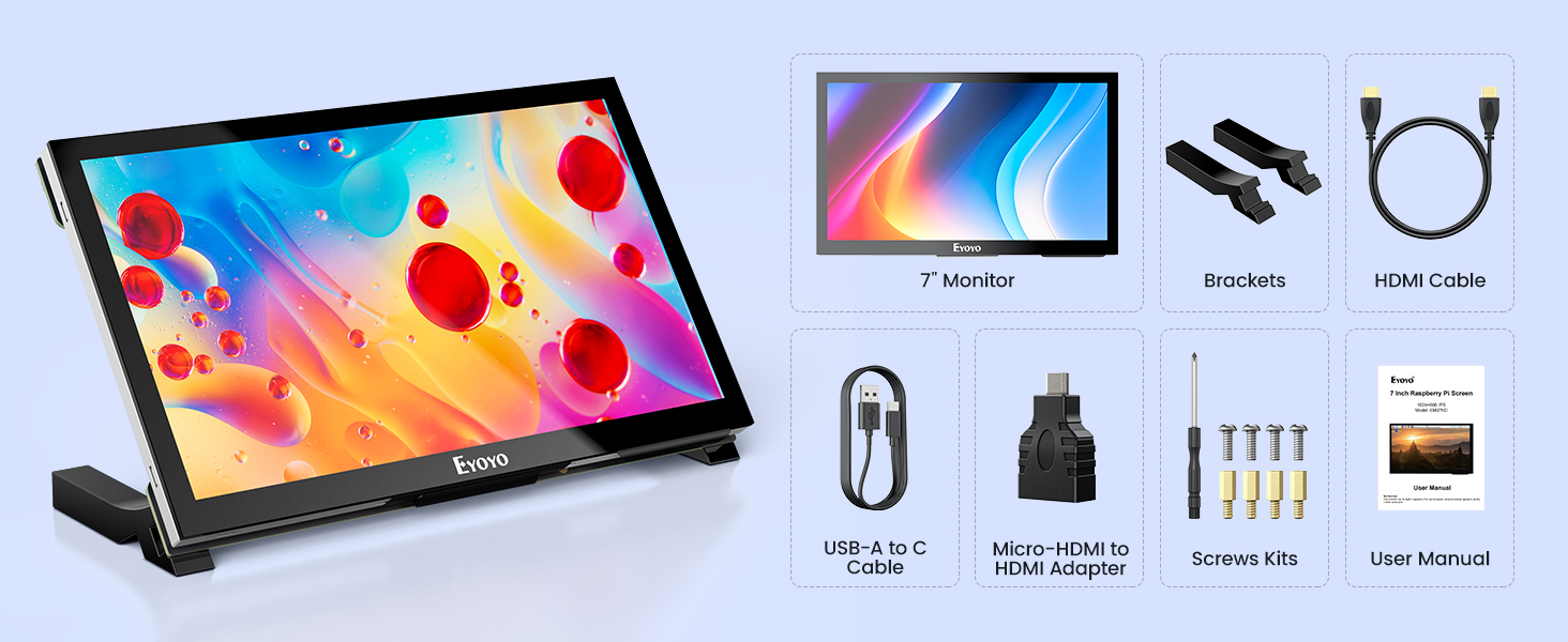 Eyoyo Raspberry Pi Touchscreen Monitor 7-inch IPS LCD Touch Screen 1024×600