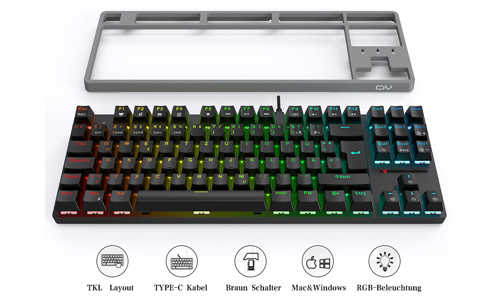 CIY X77 Mechanical Gaming Keyboard, 88 Keyboards QWERTZ Layout