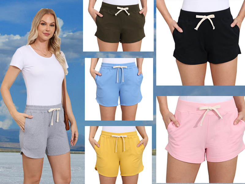Womens Sweat Athletic Shorts Summer Elastic Waisted Comfy Beach Casual Shorts with Pockets