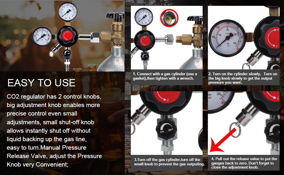 Eastpole Dual Gauge CO2 Regulator Beer Keg Pressure, Quick Disconnect