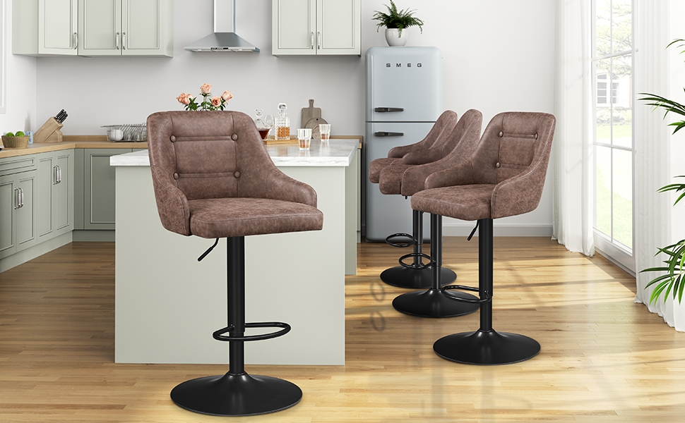 Yaheetech Bar Stools Set of 4 Height Adjustable Swivel Bar