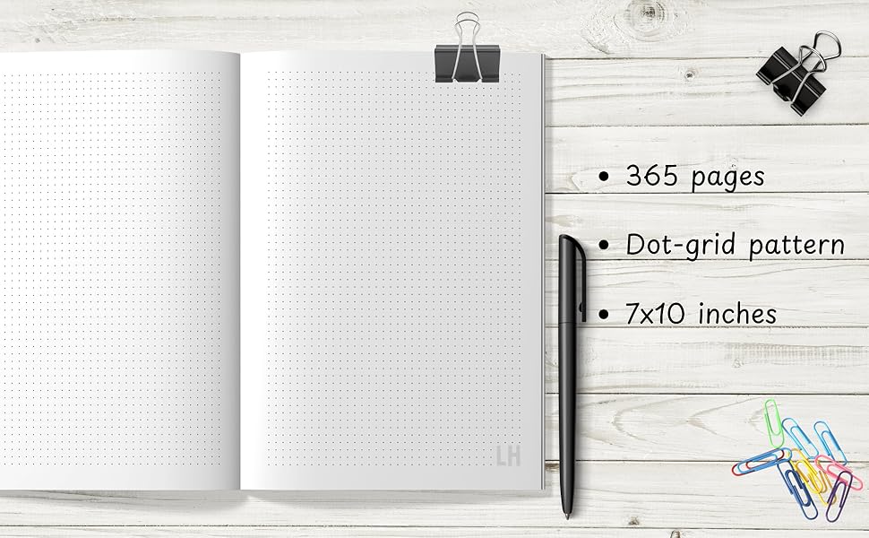 365 pages. Dot-grid pattern. 7x10 inches.