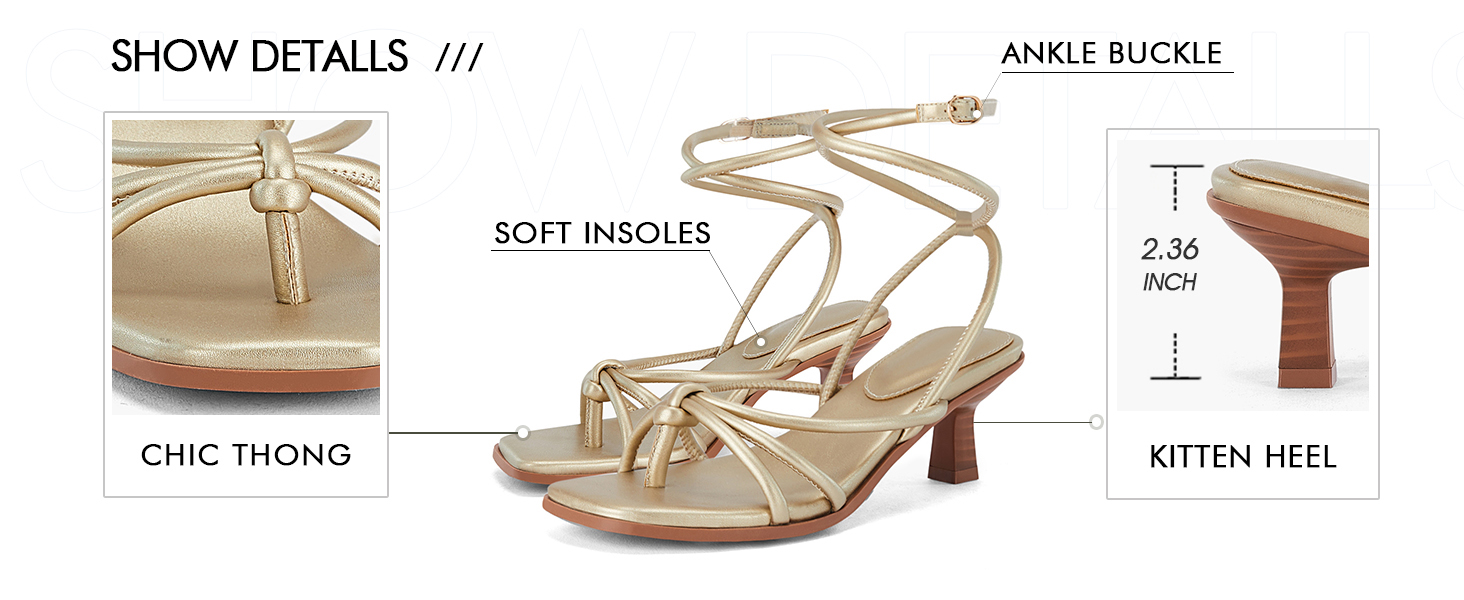 Womens Strappy Heels Sandals Thong Gladiator Low Heel Criss Cross Ankle Strap Summer Dress Shoes