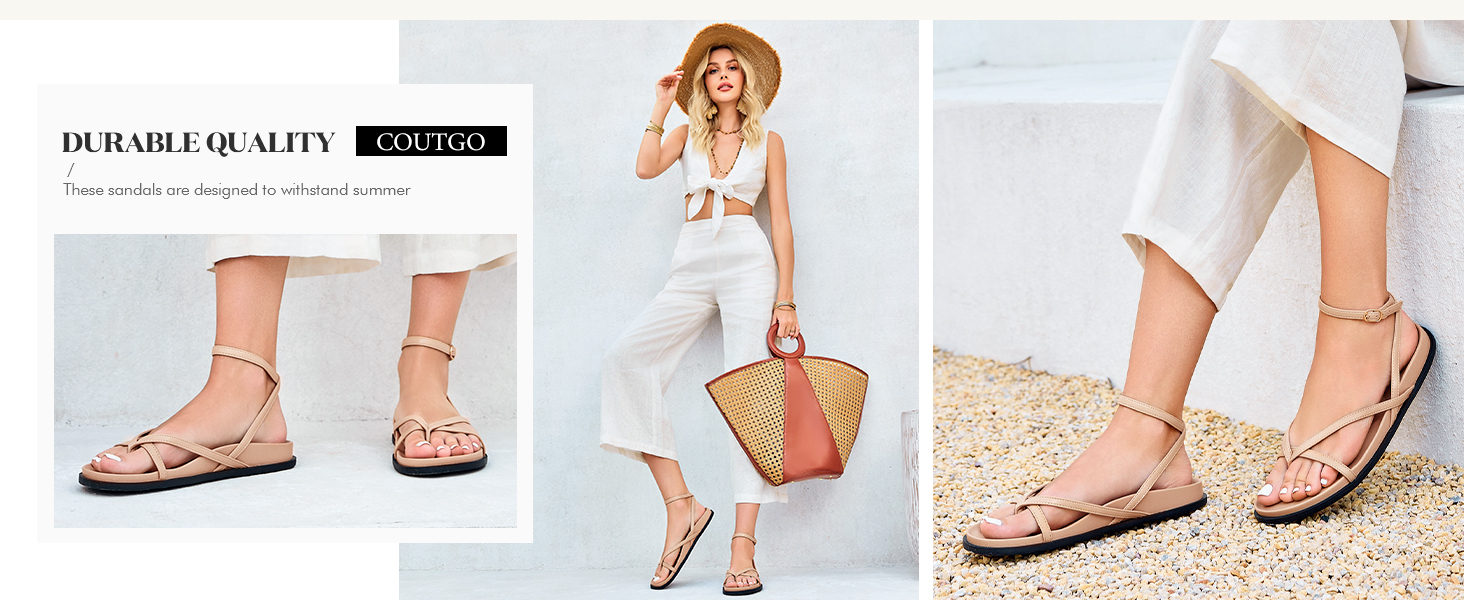 Womens Strappy Flat Sandals Comfortable Flip Flop Footbed Sandals Ankle Strap Summer Beach Shoes