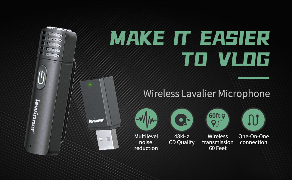 Lewinner Wireless Lavalier Microphone for Computer, iPhone