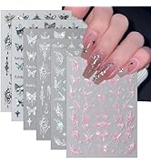 6Sheet Shiny Butterfly Nail Art Sticker,3D Holographic Black Pink Butterfly Nail Stickers Embosse...