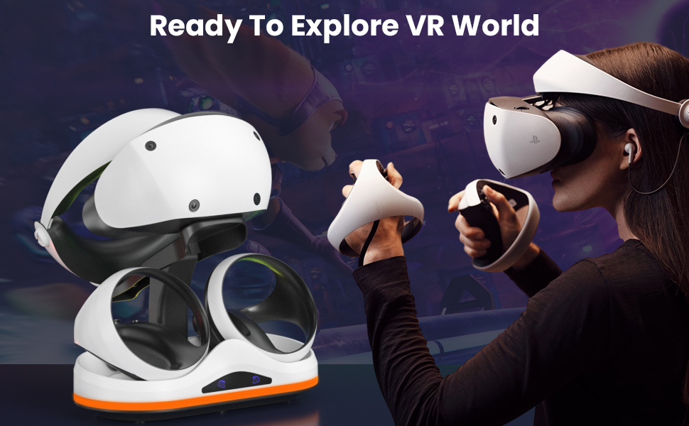 قاعدة شحن لجهاز بلاي ستيشن VR2 مع ضوء RGB