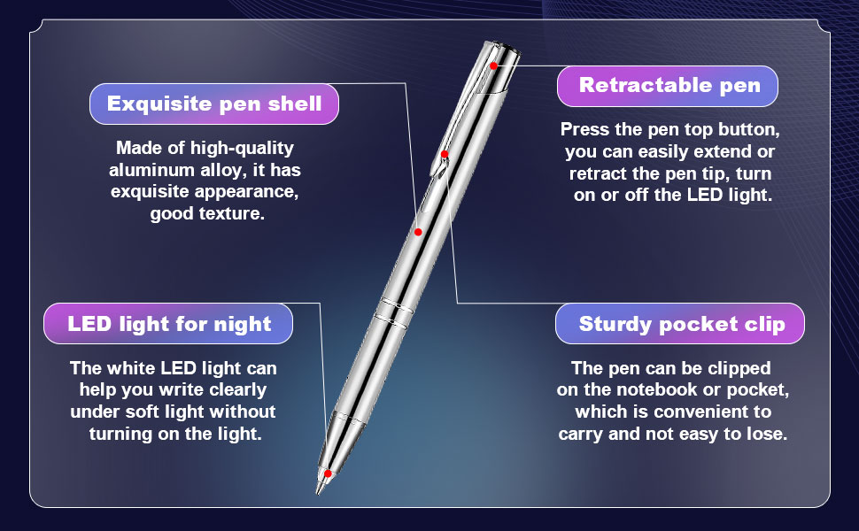 Zonon 4 Pieces Lighted Tip Pen Ballpoint Pen with Light
