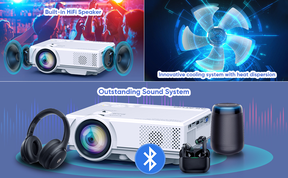 Vidéoprojecteur WiFi Bluetooth, AKATUO 9000L Mini Projecteur Portable