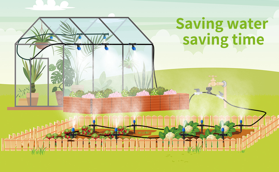 HIRALIY 118FT Greenhouse Mist Drip Irrigation Kit, Hanging Plant Watering System
