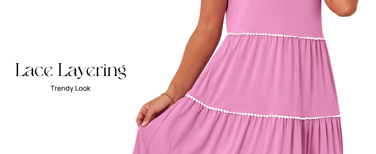 Lace Trim Detail Elegant Long Dress for Women